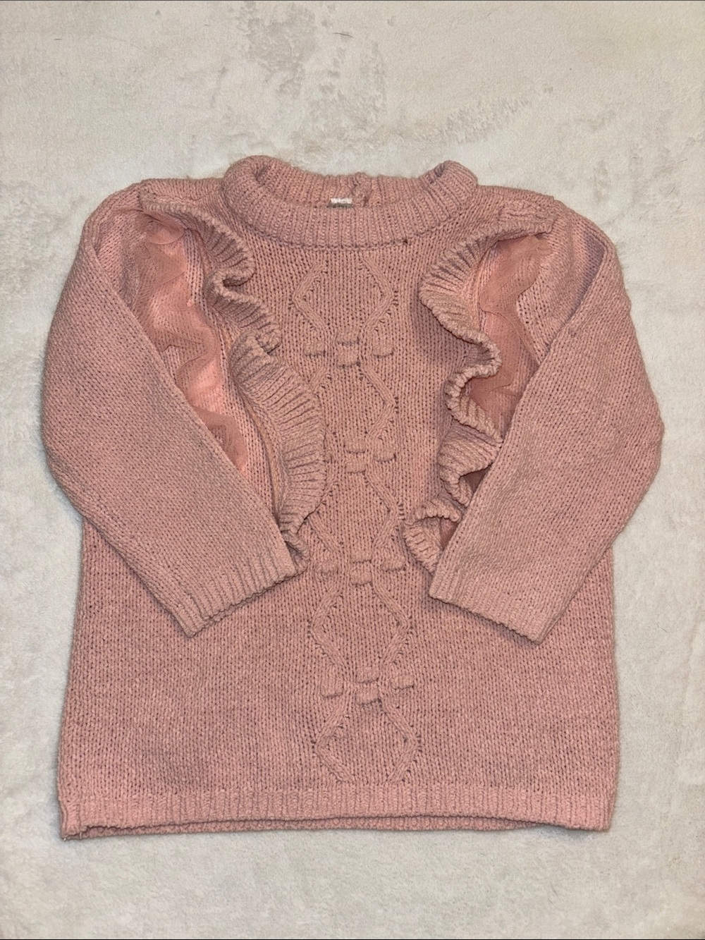 MISS Soft Pink Ruffle Cable Knit Sweater 12-18 months